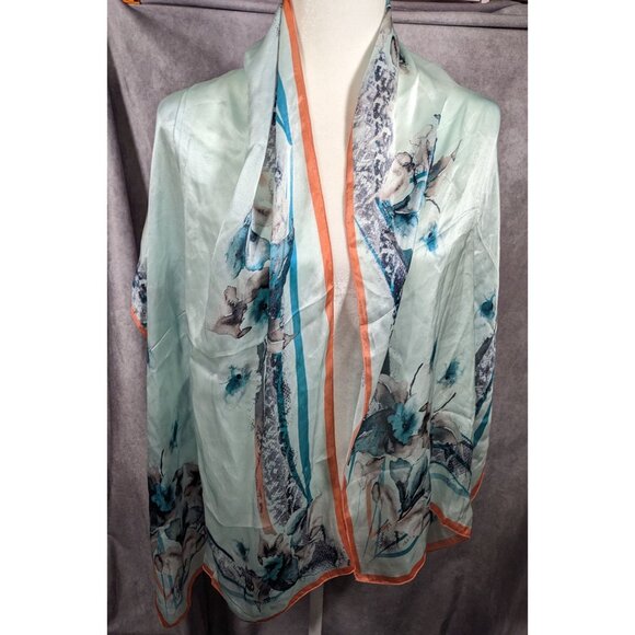 Diamantine Blue Floral Silky Lightweight Scarf - Picture 5 of 7